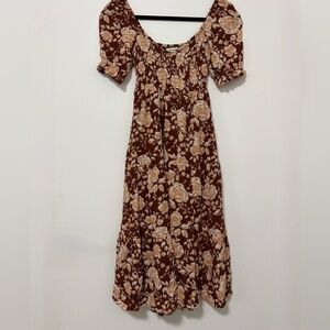 Abercrombie & Fitch Rust Red Brown Floral Midi Dress